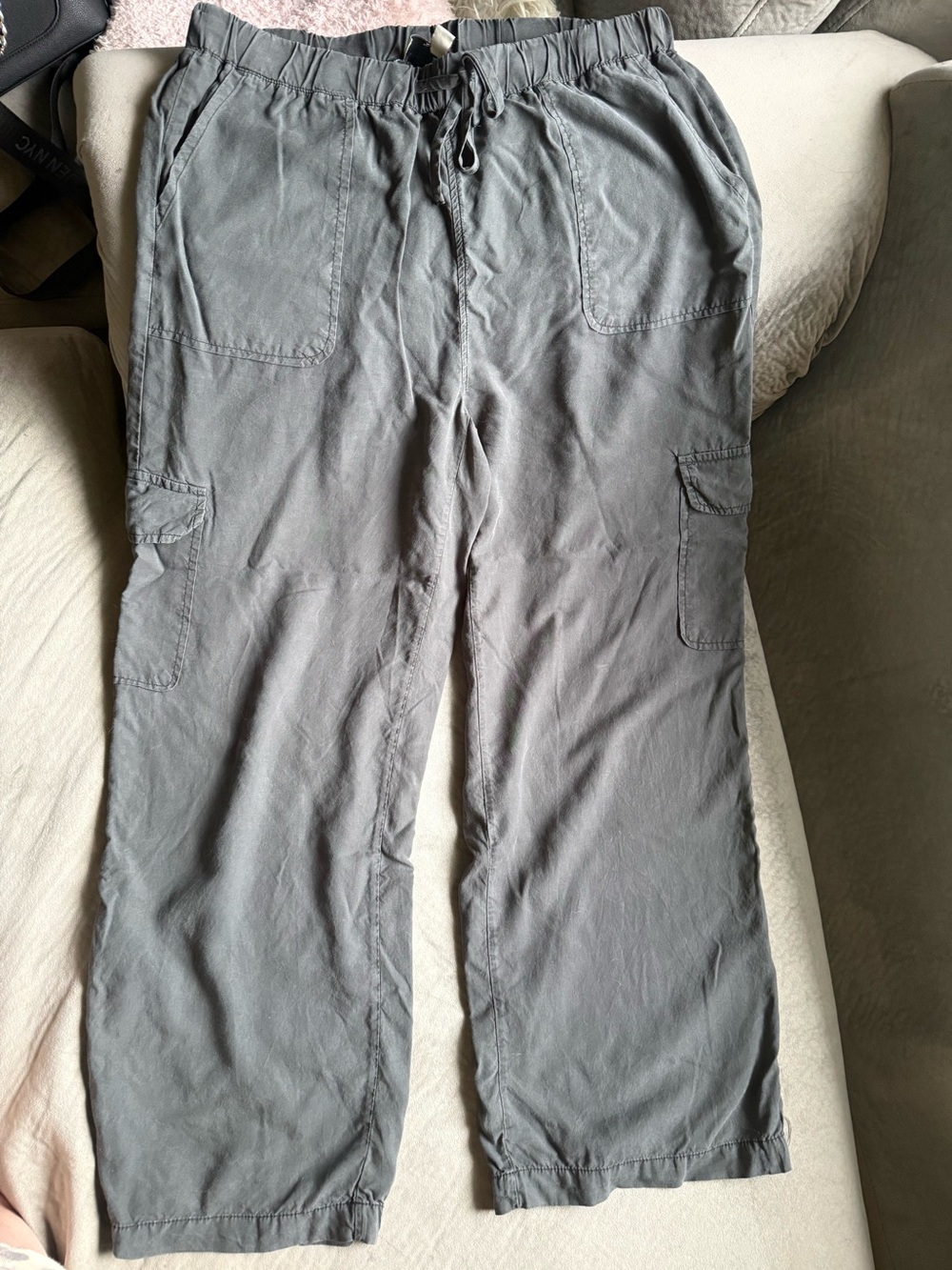 Light weight Gray Drawstring Wide Leg Cargo Pants